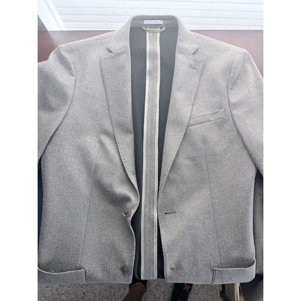 Excellent BAR III Sport Coat Size 38 R Brown Tan Chevron Pattern Knit Slim Fit